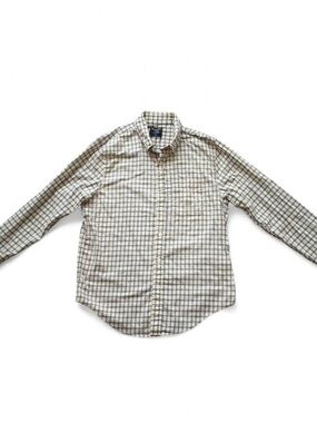 VINTAGE Abercrombie & Fitch Plaid Flannel Shirt Cream Navy Large